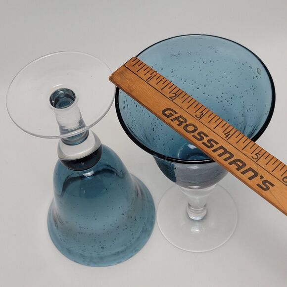 Artland Iris Seeded Cobalt Blue Hand Blown Bubbles Glasses Water Wine Goblets - Picture 6 of 8